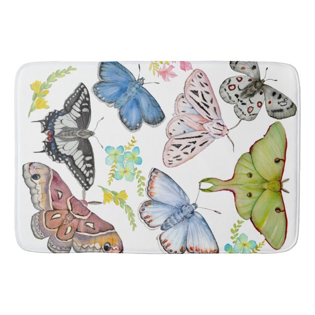 Gentle Watercolor Butterflies Bath Mat (Front)
