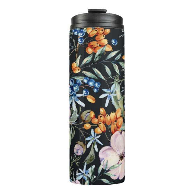 Gentle Watercolor: Pink Floral Berries Thermal Tumbler (Front)