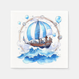 Gentle Waves: Nautical Boy Baby Shower Napkin