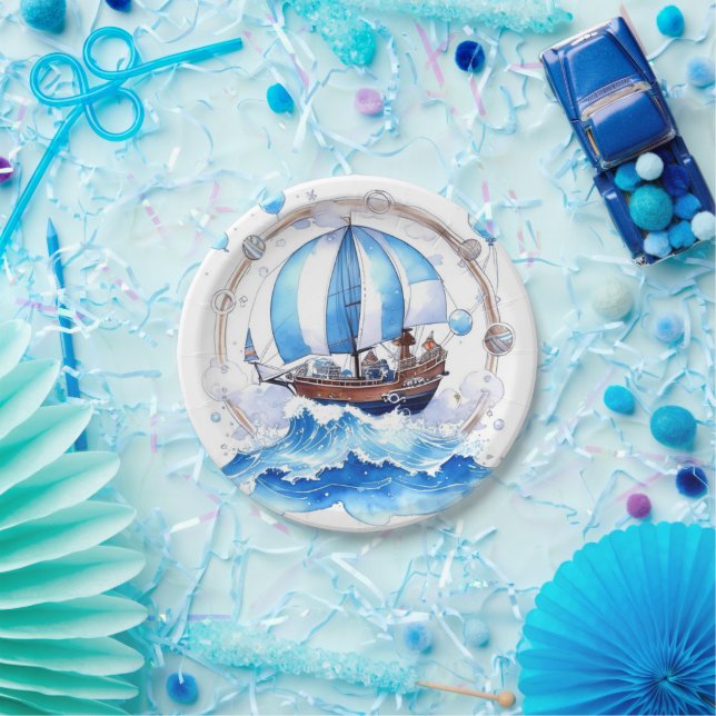 Gentle Waves: Nautical Boy Baby Shower Paper Plate (Party)