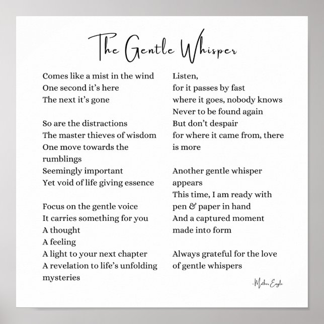 Gentle whisper encouragement poem poster wall art  (Front)