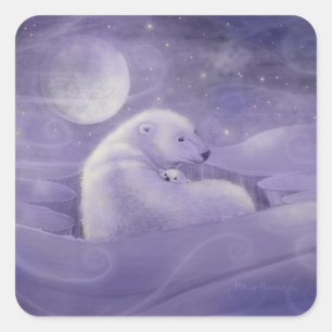 Gentle Winter Polar Bear and Cub Stickers