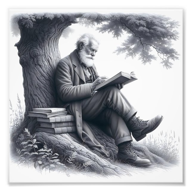 Gentle Wisdom: Elderly Man Reading Under a Tree Photo Print (Front)