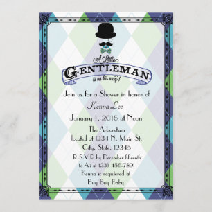 Gentleman Baby Shower Argyle Invitation