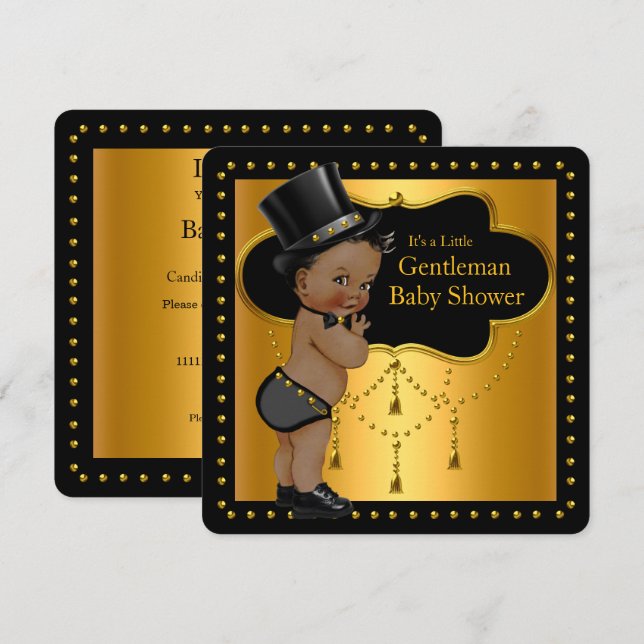 Gentleman Baby Shower Cute Boy Tophat Ethnic Invitation (Front/Back)