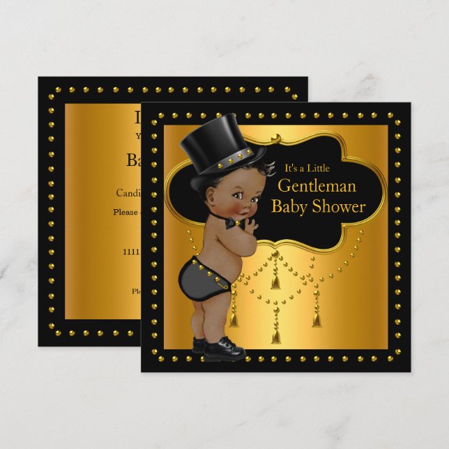 Gentleman Baby Shower Cute Boy Tophat Ethnic Invitation (Front/Back)