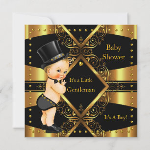 Gentleman Baby Shower Gold Boy Tophat Blonde Invitation