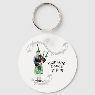 Gentleman Bagpiper in Green Kilt Key Ring