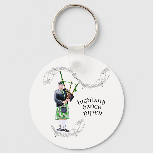 Gentleman Bagpiper in Green Kilt Key Ring (Front)