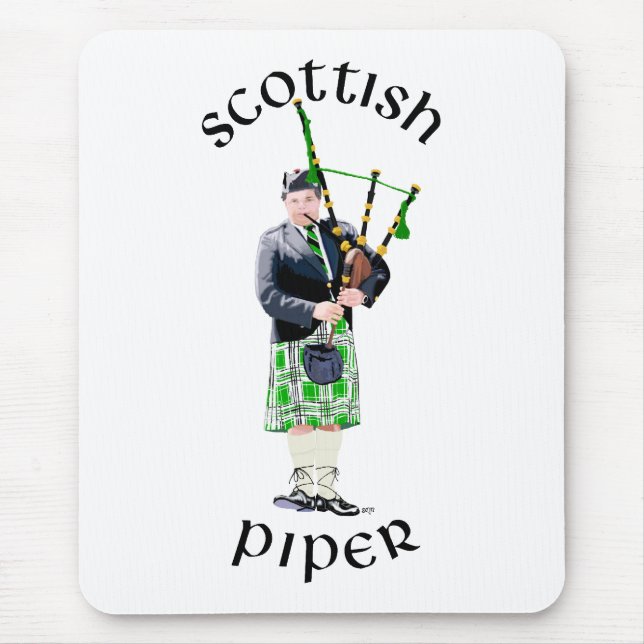 Gentleman Bagpiper in Green Kilt Mouse Mat (Front)
