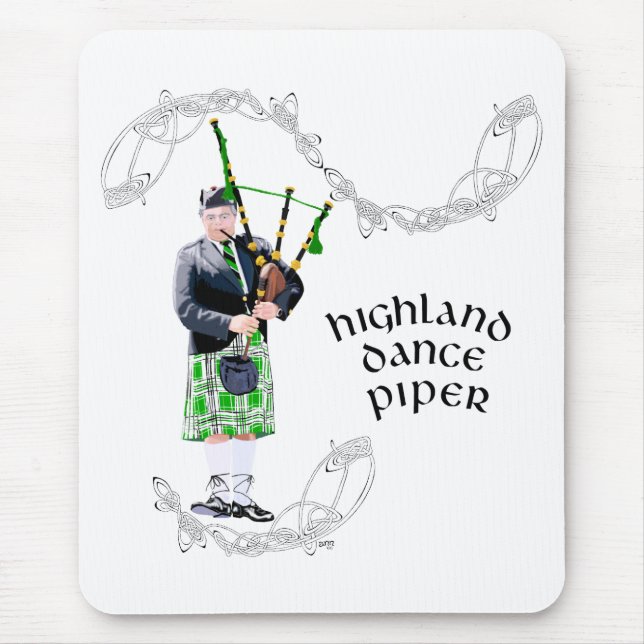 Gentleman Bagpiper in Green Kilt Mouse Mat (Front)