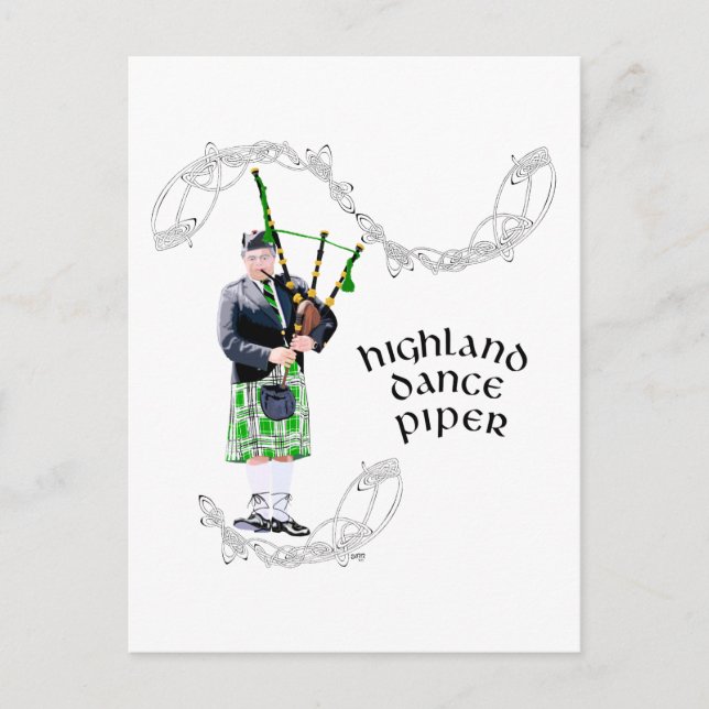 Gentleman Bagpiper in Green Kilt Postcard (Front)