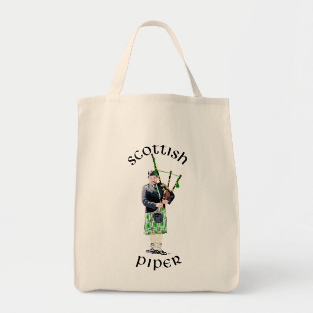 Gentleman Bagpiper in Green Kilt Tote Bag (Front)