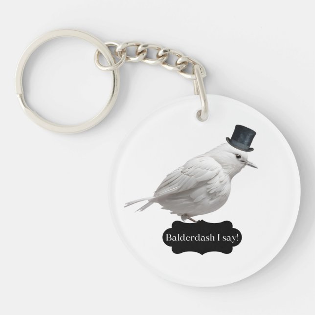 Gentleman Bird Wearing a Cylinder Hat Key Ring (Front)