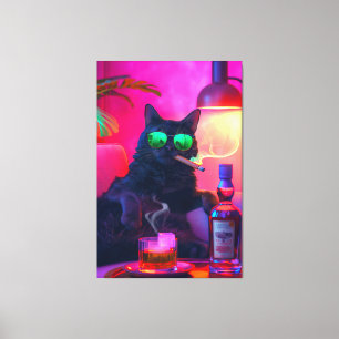 Gentleman Cat Drinking Whiskey Funny Bar Canvas Print