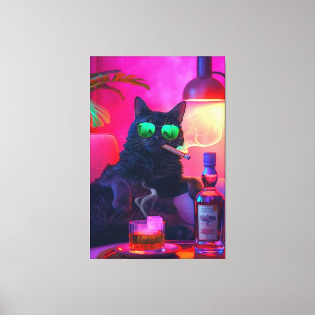 Gentleman Cat Drinking Whiskey | Funny Bar Canvas Print (Front)