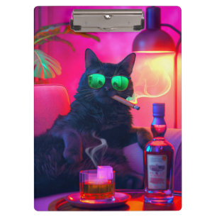 Gentleman Cat Drinking Whiskey Funny Bar Clipboard