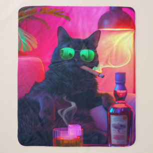 Gentleman Cat Drinking Whiskey Funny Bar Sherpa Blanket