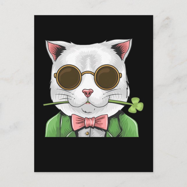 Gentleman Cat Shamrock Men Women St. Patrick's Day Postcard (Front)