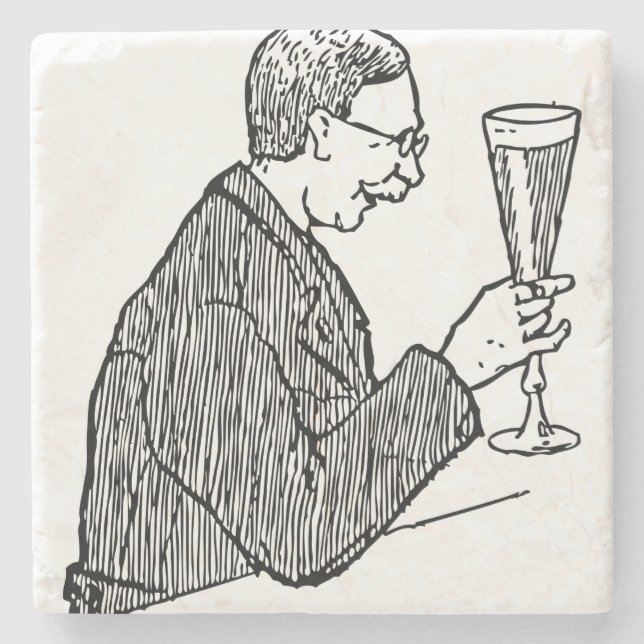 Gentleman Drinking Beer Vintage Illustration Stone Coaster (Front)