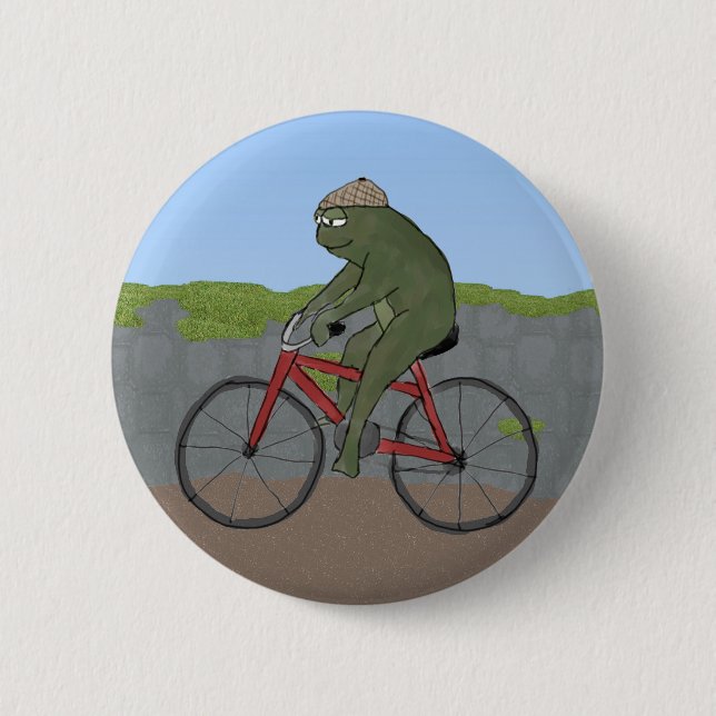 Gentleman Frog on a Bicycle Button (Front)