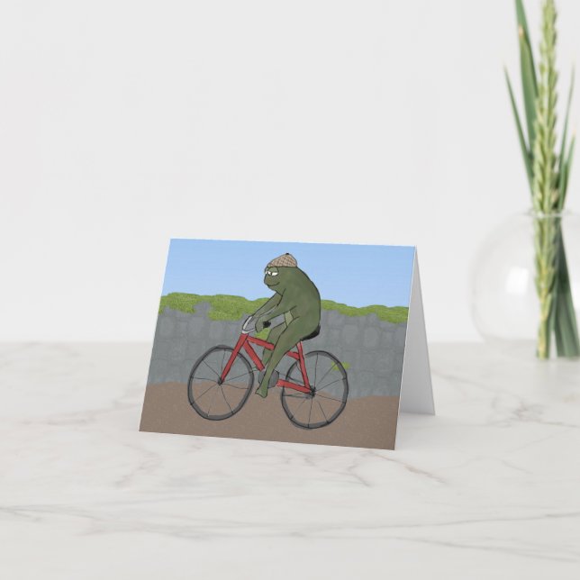 Gentleman Frog on a Bicycle Note Card (Front)