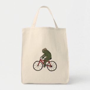 Gentleman Frog on a Bicycle Tote Bag