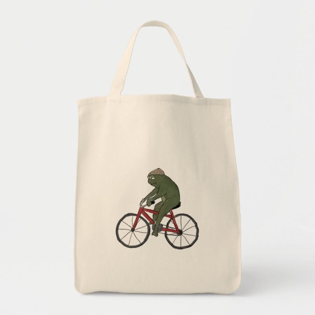 Gentleman Frog on a Bicycle Tote Bag (Front)