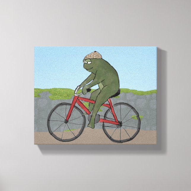 Gentleman Frog on a Bicycle Wrapped Canvas (Front)