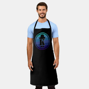 Gentleman hat bow blue ombre name initial monogram apron