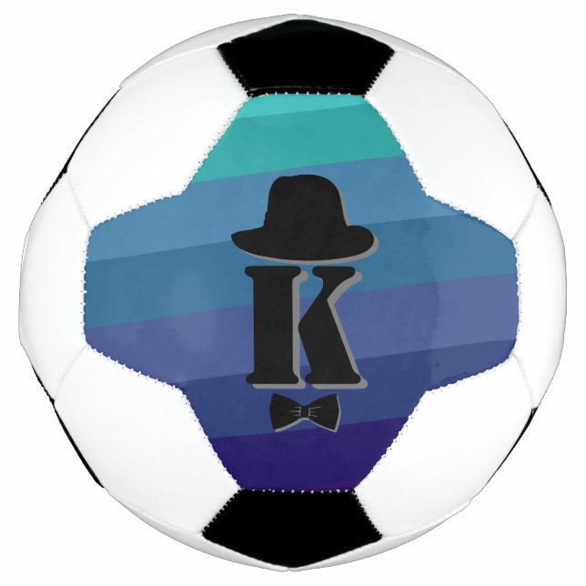 Gentleman hat bow blue ombre name initial monogram football (Front)