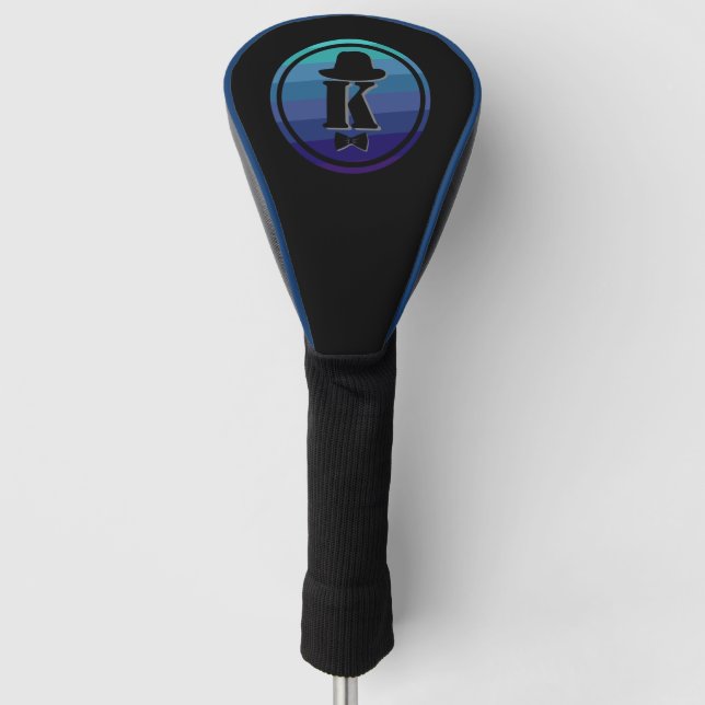 Gentleman hat bow blue ombre name initial monogram golf head cover (Front)