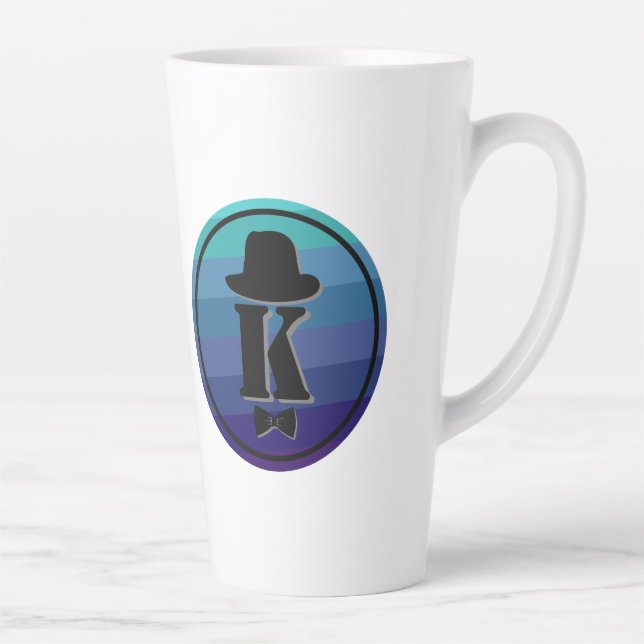 Gentleman hat bow blue ombre name initial monogram latte mug (Right)
