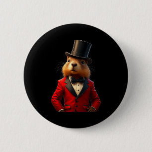 Gentleman Hat Happy Groundhog Day 2025 Groundhog 6 Cm Round Badge