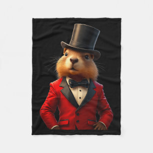 Gentleman Hat Happy Groundhog Day 2025 Groundhog Fleece Blanket