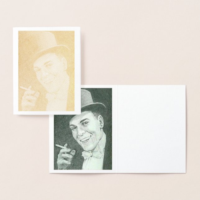 Gentleman in Top Hat Smoking Gold Foil Note Card (Display)