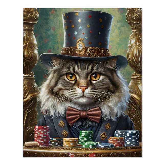 Gentleman Kitty, Fancy Cat playing Poker Poster (Front)