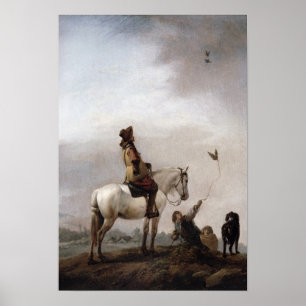 Gentleman on a Horse Watching a Falconer Poster
