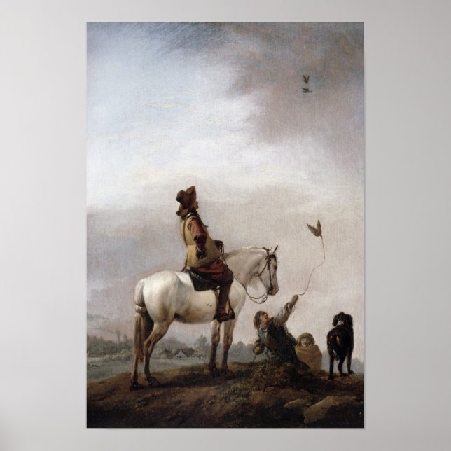 Gentleman on a Horse Watching a Falconer Poster (Front)