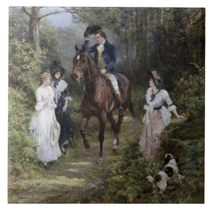 Gentleman on Horseback Meeting Ladies in a Forest Tile