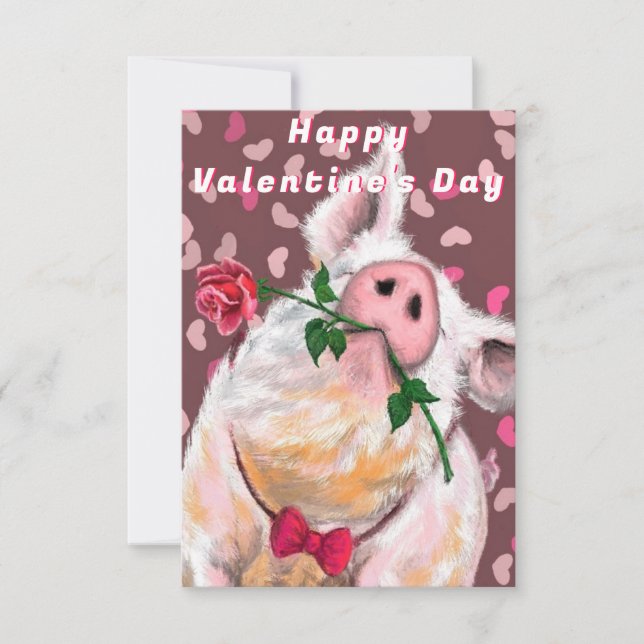 Gentleman Pig with Rose Funny Valentine's Day Card (Front)
