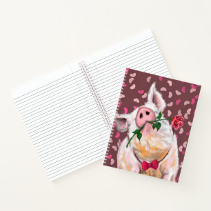 Gentleman Pig with Rose Notebook Painting Romantic