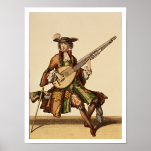 Gentleman Playing the Angelica, fashion plate, c.1 Poster