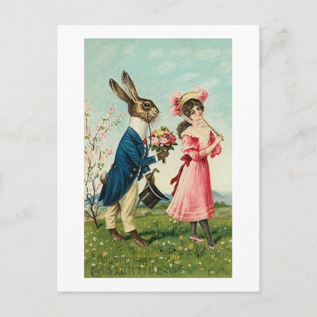 Gentleman Rabbit Courting Lady at Easter Holiday Postcard (Front)