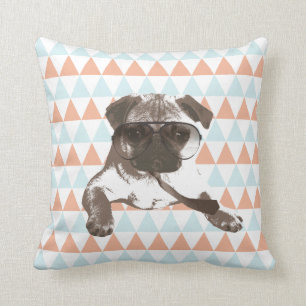 Gentleman Style Pug Colourful Triangle Pattern Cushion