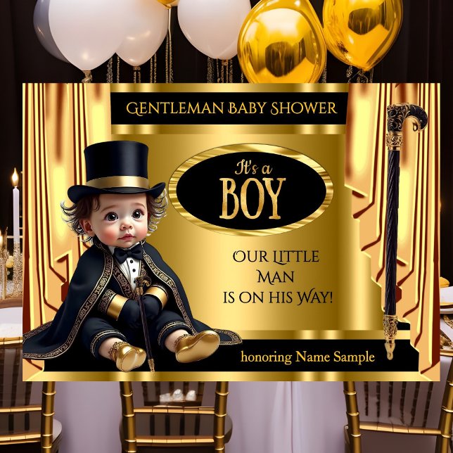 Gentleman Tophat Baby Shower Black Gold Drapes  Invitation (Creator Uploaded)