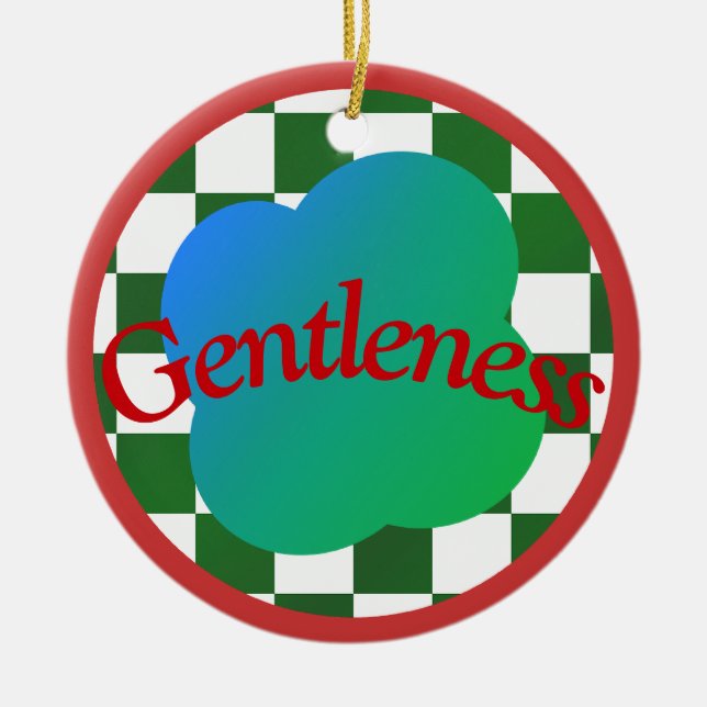 Gentleness Quote Classic Red&Green Typography Ceramic Tree Decoration (Front)