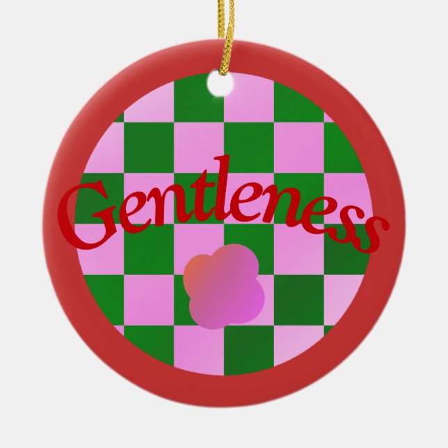Gentleness Quote in Classic Red Typography Ceramic Tree Decoration (Front)