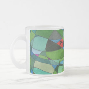 Gently curved shapes in cool green & red accents frosted glass coffee mug