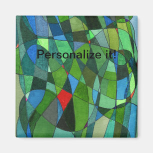 Gently curved shapes in cool greens & red accents magnet